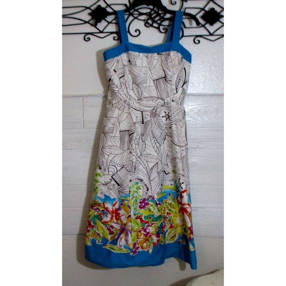 Madison Leigh Midi Dress Women's Size 8 Multicolor Floral Sleeveless Square Neck